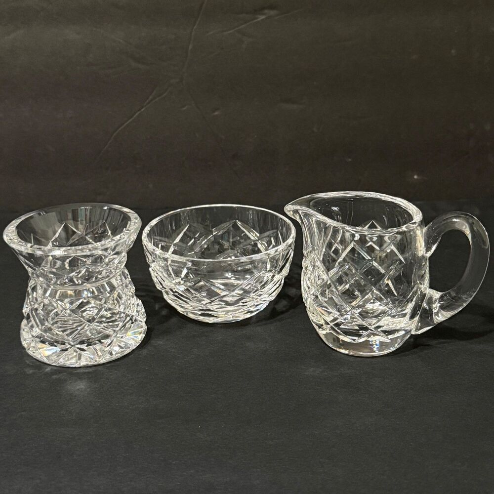 Vtg 3pc Waterford Glandore Mini Set Open Sugar Creamer Toothpick/Condiment